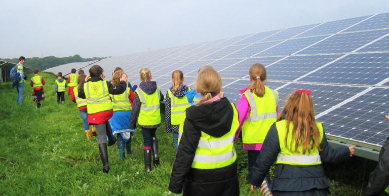 School children at solar farm